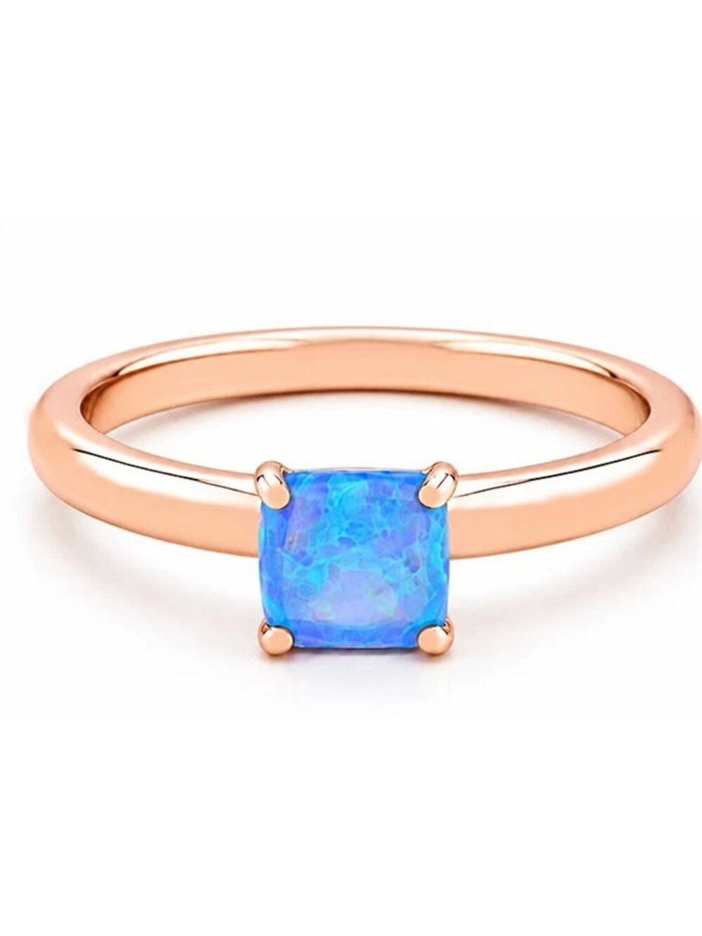 Genuine 0.48 Cts Blue Opal Ring 14k Rose Gold Plated (.925)